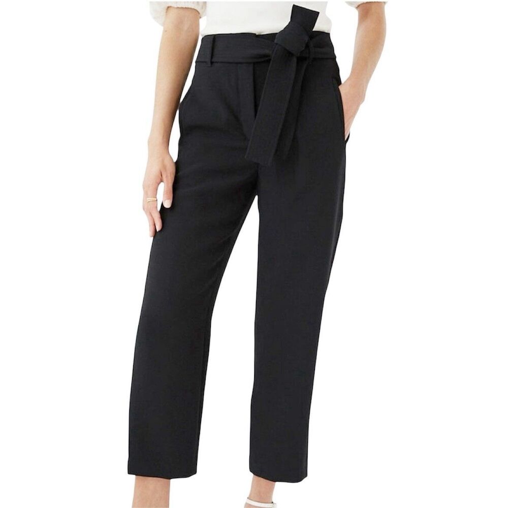 Aritzia Wilfred Geneva Black High Rise Tie Waist Straight Trouser Ankle Pant 0